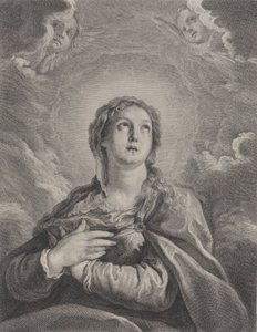 العذراء ، يداها مطويتان على صدرها ، تنظر إلى الأعلى ، 1729-40. بواسطة فريديريك هورتيميلز