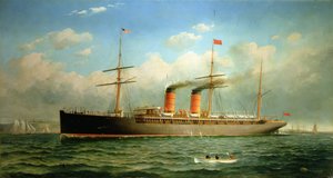The Cunard Liner RMS Umbria قبالة بروكلين هايتس ، على النهر الشرقي ، نيويورك بواسطة فريد بانسينغ