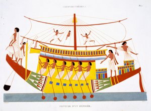 سجل زورق نهر على النيل ، من سجل نادر من اللوحات الجدارية من طيبة ، 1819-1822 في زيارته الثانية لمصر بواسطة فريدريك كايود (1787-1869) ، لون ليثو