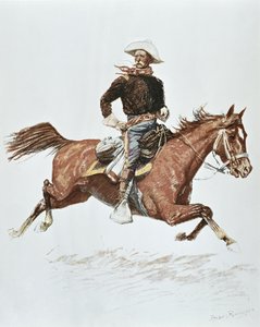 US Cavalry Officer in campaign dress of the 1870s (colour litho)