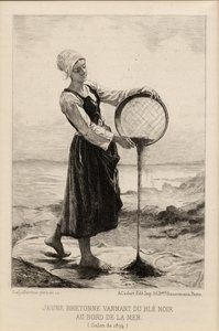 شاب Bretonne Winnowing الحنطة السوداء على شاطئ البحر ، نقشها Cadart في عام 1874 (طباعة)