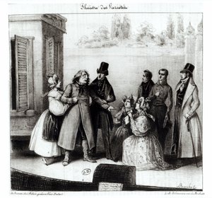 أداء "Le Pere Goriot" بواسطة Honore Balzac (1799-1850) في مسرح des Varietes ، c.1840 بواسطة فريدريك بوشوت