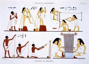خيوط الغزل والنسيج ، من سجل نادر للوحات الجدارية من طيبة ، مسجلة 1819-1822 في زيارته الثانية لمصر بواسطة فريدريك كايليود (1787-1869) ، لون ليثو