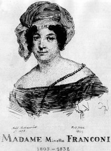 السيرك: Eau forte by Frédéric Hillemacher ، صورة السيدة. مينيت فرانكوني (1805-1832) - في "سيرك فرانكوني".
