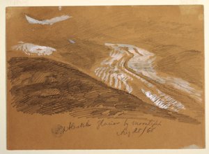 رسم، نهر آليتش الجليدي في ضوء القمر، جبال الألب في بيرنيز، سويسرا، 28 أغسطس 1868 بواسطة كنيسة فريدريك إدوين