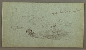 رسم، غيوم فوق مجموعة من التلال، شمس منخفضة، ربما عام 1874 بواسطة كنيسة فريدريك إدوين