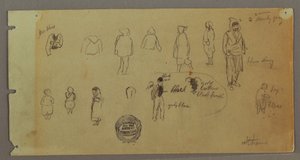 رسم، أزياء ومخططات تخطيطية للشخصيات، ربما عام 1869 بواسطة كنيسة فريدريك إدوين