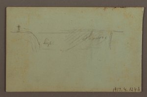 رسم، نبتة مزهرة وصخرة بين الشلالات الأمريكية والكندية في نياجرا، ربما عام 1858 بواسطة كنيسة فريدريك إدوين