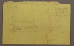 رسم، جزيرة الماعز والشلالات الكندية، ربما عام 1856 بواسطة كنيسة فريدريك إدوين