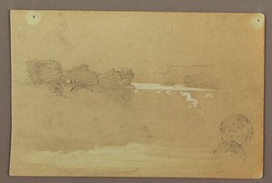رسم، نقطة هينيكين بوينت والشلالات الأمريكية، نهر نياجرا، ربما عام 1856 بواسطة كنيسة فريدريك إدوين