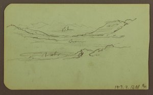 رسم، منظر طبيعي جبلي؛ في الخلفية: منظر طبيعي، 1883 بواسطة كنيسة فريدريك إدوين