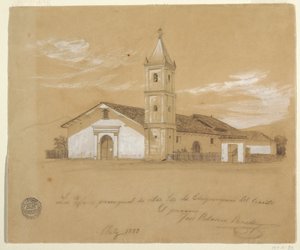 رسم، كنيسة أبرشية سيدة تشيكينكويرا ديل سيريتو، تشيكينكيرا، كولومبيا، يوليو 1853 بواسطة كنيسة فريدريك إدوين