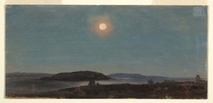 رسم، شروق الشمس أو القمر فوق جزر بوركوبين، بار هاربور، حوالي عام 1860 بواسطة كنيسة فريدريك إدوين