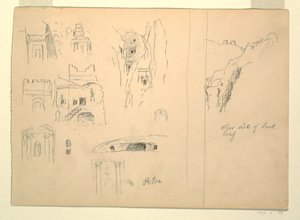 رسم، عشر دراسات للمقابر ومنظر للصخور، البتراء، الأردن، 26 فبراير، 1868 بواسطة كنيسة فريدريك إدوين