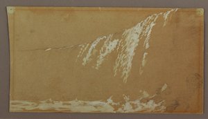 رسم، الشلالات الكندية وجزيرة الماعز في نهر نياجرا، ربما عام 1858 بواسطة كنيسة فريدريك إدوين