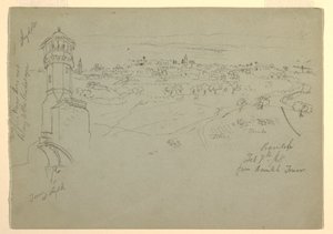 رسم، برج اللد والرملة من برج الرملة، فلسطين [الرملة، إسرائيل]، 7 و10 فبراير، 1868 بواسطة كنيسة فريدريك إدوين