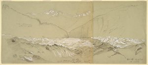 رسم، نهر آليتش الجليدي العلوي مع فوشورن العظيم، 1868 بواسطة كنيسة فريدريك إدوين