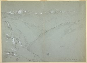 رسم، منظر طبيعي للوادي مع قمم مغطاة بالثلوج، جبال الألب في بيرن بسويسرا، الجزء 1، 1 سبتمبر 1868 بواسطة كنيسة فريدريك إدوين