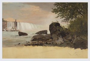 رسم، منظر للشلالات الكندية وجزيرة الماعز، سبتمبر أو أكتوبر 1856 بواسطة كنيسة فريدريك إدوين
