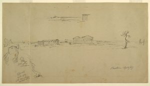 رسم، مناظر للبازيليكا ومعبد نبتون، بايستوم، إيطاليا، أبريل 1869 بواسطة كنيسة فريدريك إدوين