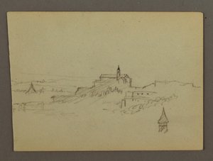 رسم، قرية على قمة تلة، ربما 1868-1869 بواسطة كنيسة فريدريك إدوين