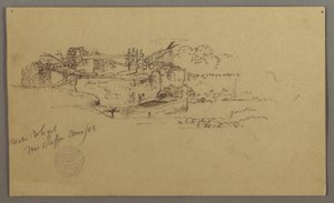 رسم، عجلة ماء مع حوض في حديقة، يافا، فلسطين [تل أبيب، إسرائيل]، مارس 1868 بواسطة كنيسة فريدريك إدوين