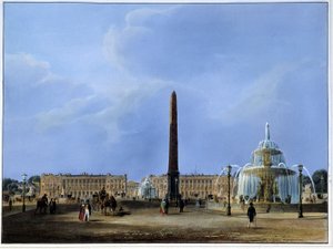 منظر لمسلة الأقصر والنافورات ، ساحة الكونكورد - في "باريس 1832" لمارتنز. إد. ويث وهاوزر.
