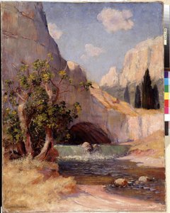 منظر لـ Fontaine du Vaucluse ، منظر طبيعي في بروفانس. لوحة لفريدريك مونتنارد (1849-1926) ديم. 65x50،5 cm التنويه الإلزامي: Collection fondation regards de Provence، Marseille