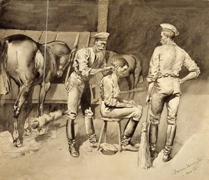 حلاقة في اسطبل الفرسان ، 1893 (مرحاض على الورق) بواسطة فريدريك ريمنجتون