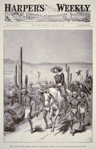 يقود كشافة أباتشي دورية عسكرية في مطاردة جيرونيمو (1829-1909) من "هاربر ويكلي" ، 9 يناير 1886 (ليتو) بواسطة فريدريك ريمنجتون