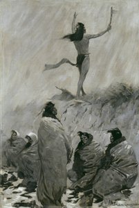 رفع آكل النار ذراعيه إلى طائر الرعد حوالي عام 1900 بواسطة فريدريك ريمنجتون