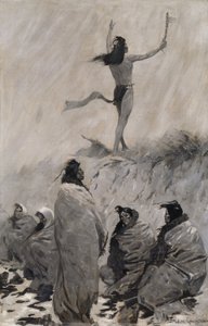 رفع آكل النار ذراعيه إلى طائر الرعد ، ج. 1900. بواسطة فريدريك ريمنجتون