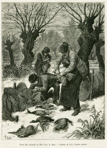 قبض على البط في الشبكة. نقش بواسطة Lix ، لتوضيح القصة A عبر الألزاس ولورين ، في عام 1887 ، بواسطة تشارلز جراد ، النائب الألماني ، في جولة العالم 1888 ، من إخراج إدوارد شارتون (1807-1890) ، هاشيت ، باريس. بواسطة فريدريك ثيودور ليكس