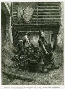 عمالة الأطفال في قولبة ، بر. نقش بواسطة Lix ، لتوضيح القصة A عبر الألزاس ولورين ، في عام 1887 ، بواسطة تشارلز جراد ، النائب الألماني ، في جولة العالم 1888 ، من إخراج إدوارد شارتون (1807-1890) ، هاشيت ، باريس. بواسطة فريدريك ثيودور ليكس