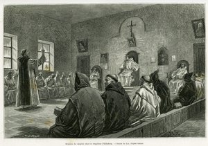 اجتماع الفصل بين Trappists Oelenberg. نقش بواسطة Lix لتوضيح القصة A travers l