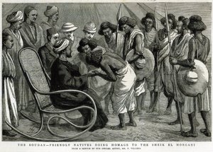 السودان: مواطنون ودودون يكرمون شيخ المرجاني ، من "الجرافيك" ، 19 أبريل 1884 (النقش) بواسطة فريدريك فيليرز