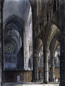 المنظر الشمالي ، عبر Transept من زاوية Poet's Corner ، اللوحة 9 من "Westminster Abbey" ، محفور بواسطة حانة J. Bluck (fl.1791-1831). بواسطة رودولف أكرمان (1764-1834) 1811 (أكواتينت) بواسطة فريدريك (بعد) ماكنزي