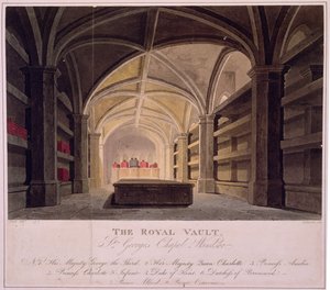 الخزنة الملكية ، كنيسة سانت جورج ، وندسور ، نقشها دانيال هافيل (1785-1826) (لون ليثو) بواسطة فريدريك (بعد) ناش