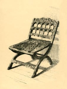 كرسي قابل للطي ، خشب الجوز ، القرنان السادس عشر والسابع عشر ، 1881. بواسطة فريدريك ألبرت سلوكومبي