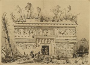 Las Monjas ، تشيتشن إيتزا ، يوكاتان ، 1843 (حبر بني داكن وغسلها على ورق منسوج)