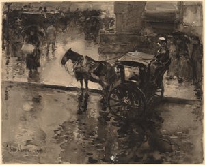 The Up-Tide on the Avenue ، ربما عام 1890. بواسطة فريدريك تشايلد حسام