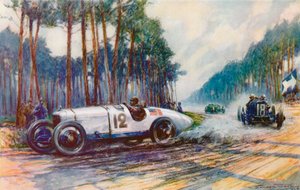 حدث أول نجاح لأمريكا في سباق الجائزة الكبرى عندما نجح جيمي مورفي Duesenberg في لومان في عام 1921 (لون ليثو) بواسطة فريدريك جوردون (بعد) كروسبي