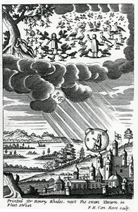 صورة عن "التاريخ الكوميكي لدول وإمبراطوريات عالم القمر" بقلم Cyrano de Bergerac ، تم نشره عام 1687 بواسطة فريدريك هندريك فان هوف