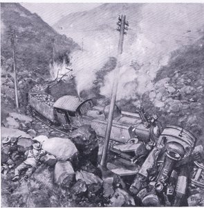 تحطيم قطار مدرع بالقرب من فلاكفونتين ، صورة من بعد بريتوريا: حرب العصابات ، 1902 بواسطة فريدريك جود وو