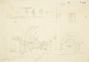 Abbey Gatehouse of Bristol Cathedral النظر جنوبا (قلم رصاص على ورق) بواسطة فريدريك ماكنزي