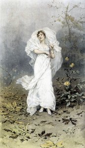 Woman in a Forest - Allegory of Autumn, Calendar illustrated by Hubert Dys, painted by F.H. Kaemmerer