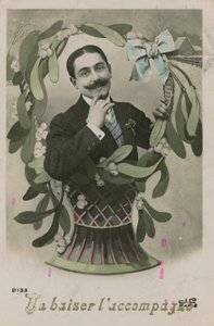 مصحوبة بقبلة ، تم إرسال بطاقة بريدية في عام 1913 (صورة ملونة باليد) بواسطة مصور فرنسي