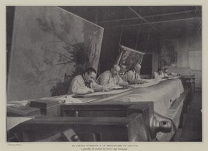 ورشة عمل الفنانين في Beauvais Tapestry Manufacture ، فرنسا (صورة بالأبيض والأسود) بواسطة مصور فرنسي