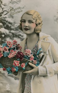 بوني أني ، تم إرسال بطاقة بريدية سنة جديدة سعيدة في عام 1913 (صورة ملونة باليد) بواسطة مصور فرنسي