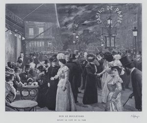 في الجادة خارج Cafe de la Paix ، باريس (b / w photo) بواسطة مصور فرنسي
